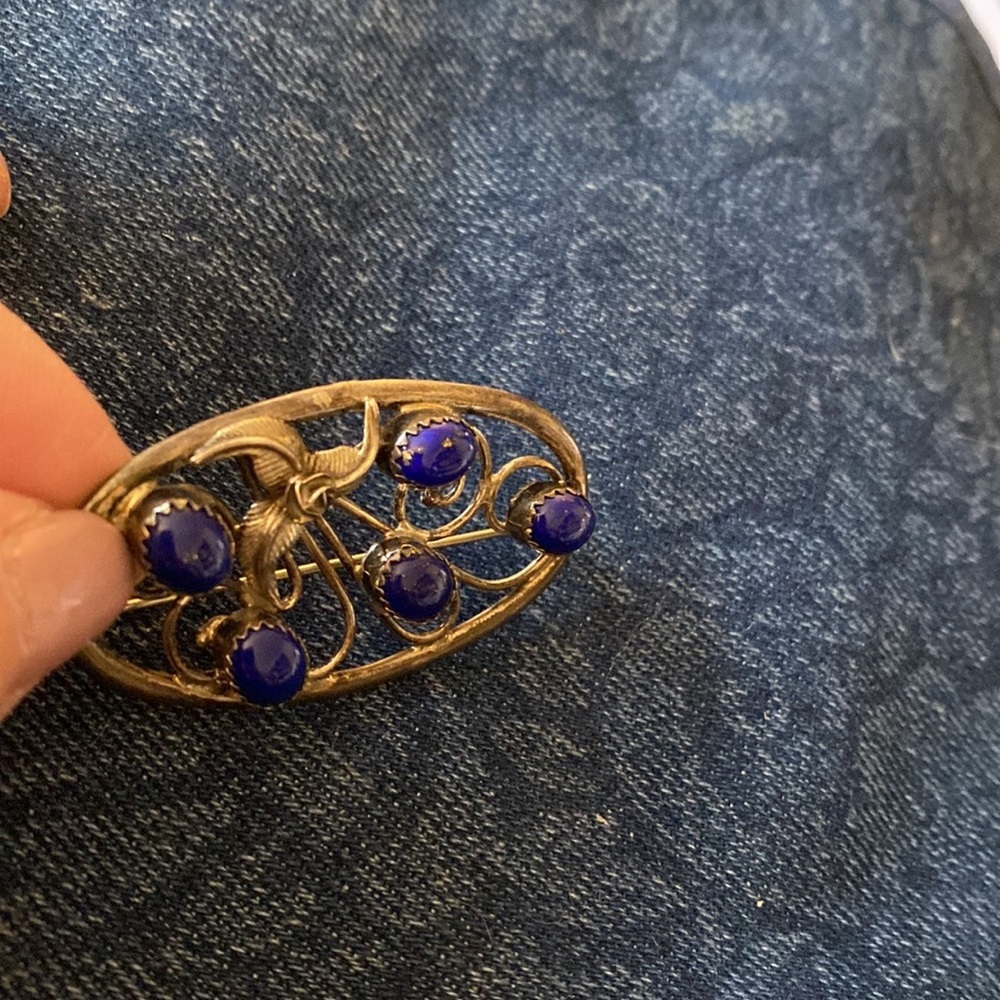 - Lapis Brooch marked 925 Sterling Silver - Picture 2 of 4